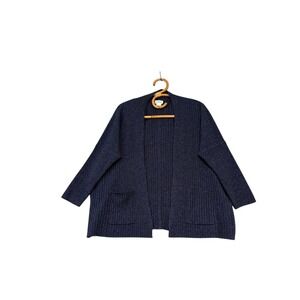 Club Monaco | Italian Cashmere Ribbed Open Front Cardigan Heathered Navy Size M